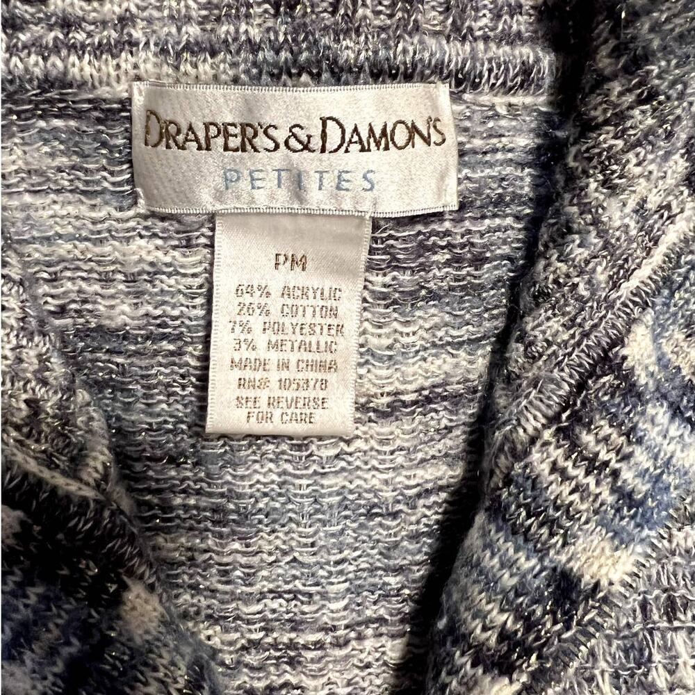 Drapes & Damons Quarter Zip Pullover Sweater Sz Mp Petite Blue White Knit Comfy - Picture 5 of 9